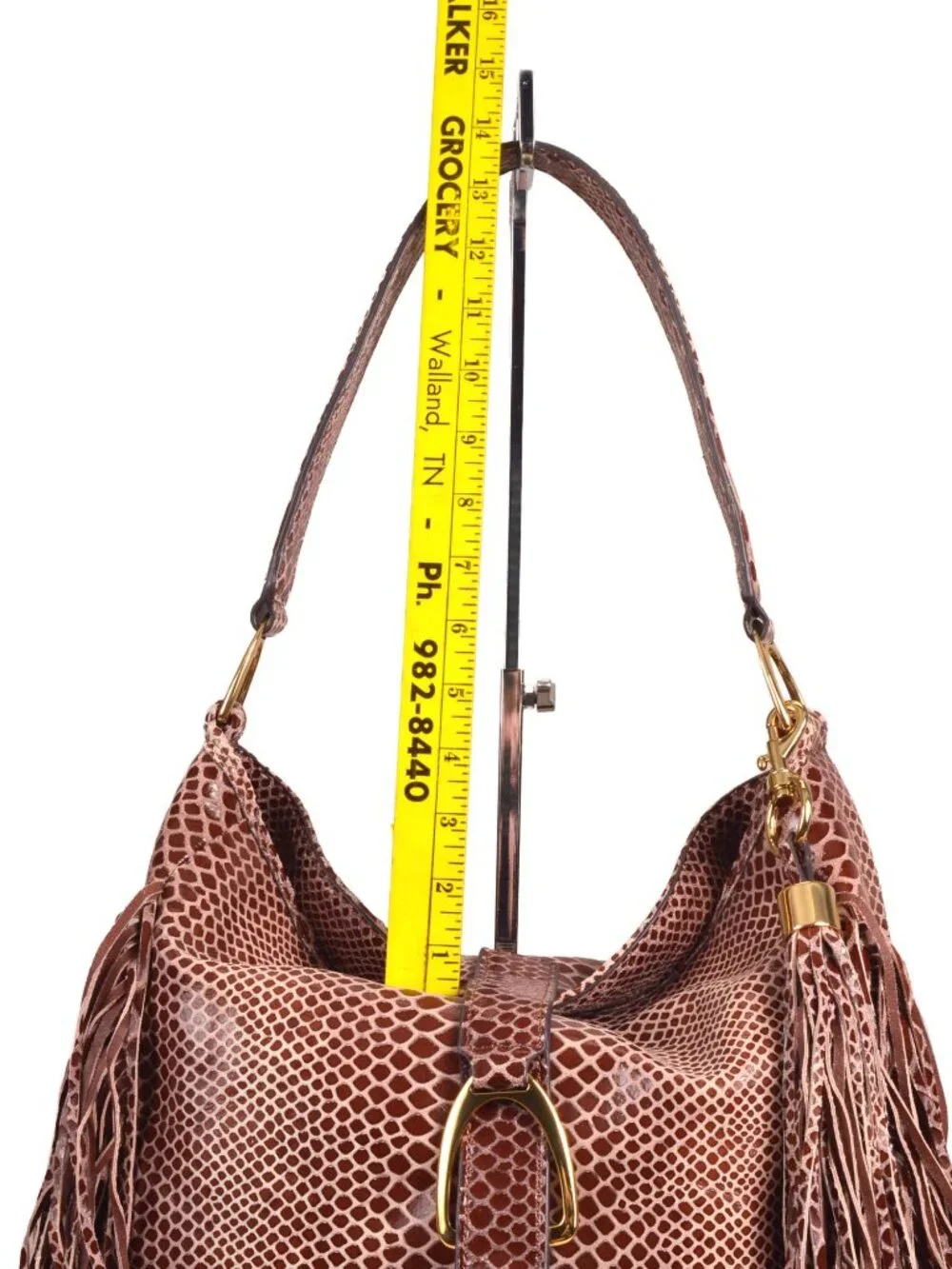 G.I.L.I. Leather Stirrup Fringe Sienna Cobra Fringe Hobo Bag Purse A271123‎